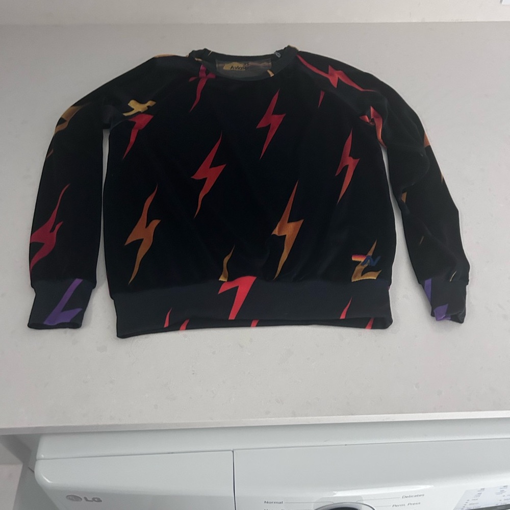 Aviator Nation Black Sweatshirt with Lightning Bolt Pattern
